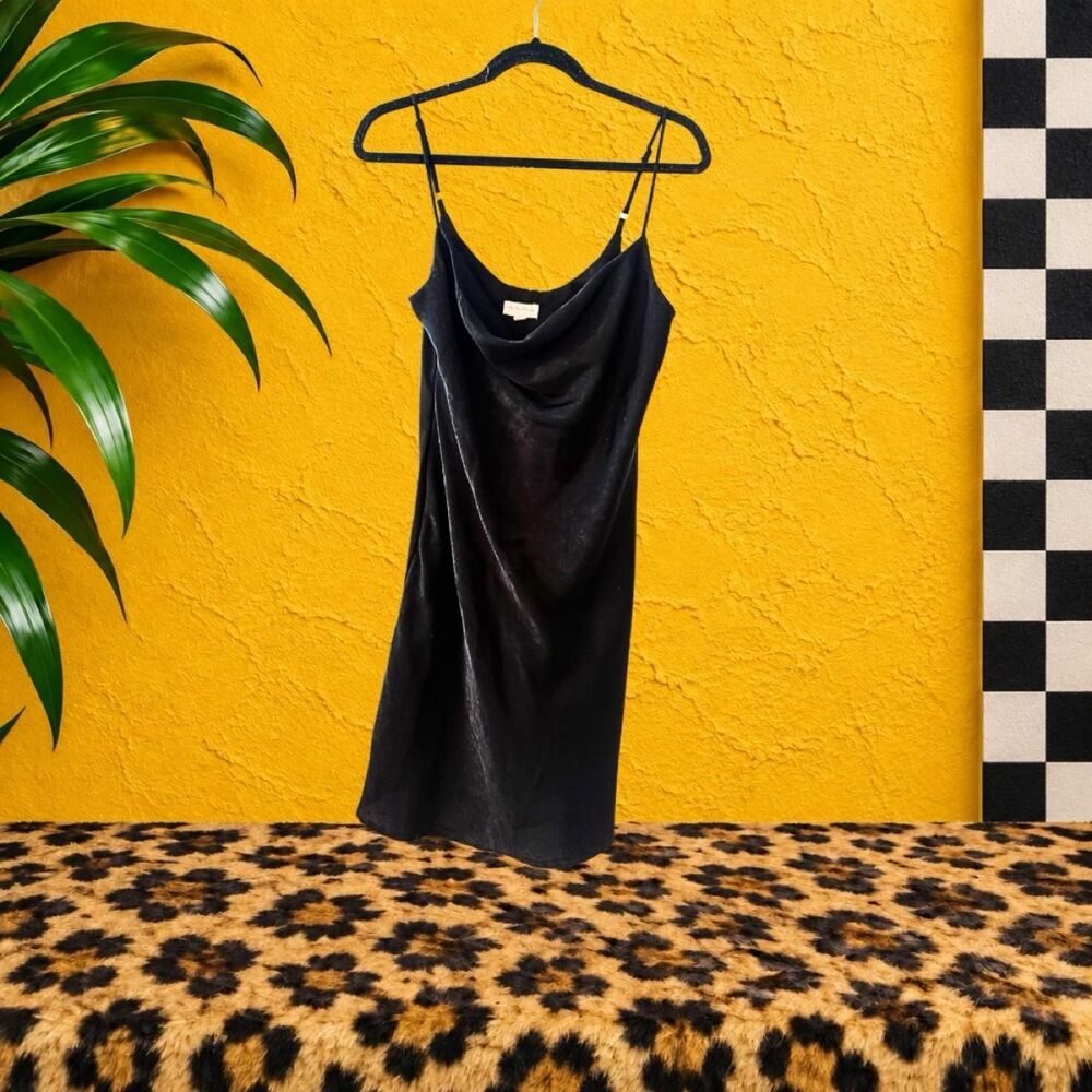 Black Satin Cowl Neck Mini Slip Dress Y2K 90s Going Out